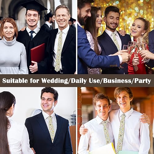 Image of Mantieqingway Men Skinny Tie Cotton Floral Necktie for Wedding Groomsmen Tie