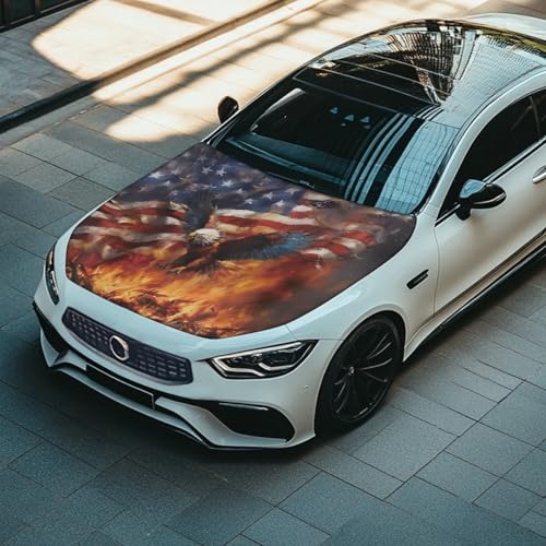 Image of Renewold Car Front Hood Cover Sedan SUV Small Truck Auto Hood Wrap Blanket Eagle American Flag Flame Fashion Automotive Exterior Accessories Xmas Indoor Outdoor Decor All Season