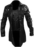 AREENO Goth Matrix Trench Coat Gothic Steampunk men's Black Steampunk Gothic Leather Coats (L, Real Leather)