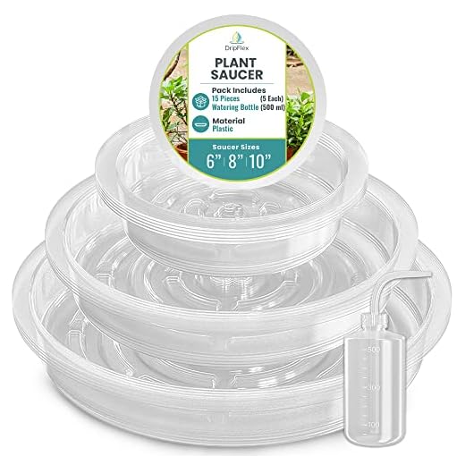 DripFlex 15 Pcs Clear Plant Saucers for Indoors (6,8,10) Inch + 1 Squeeze Succulent Watering Bottle(500ml), Plant Trays for Pots - Clear Round Sturdy Plastic Plant Trays for Indoors No Holes