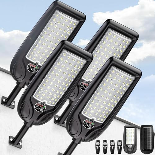 Solar Street Lights Outdoor Waterproof ,30000LM Dusk to Dawn Solar Lights with Motion Sensor and Remote Control Solar Powered LED Flood Light Outside for Parking Lot, Security, Garden, Garages 4 Pack