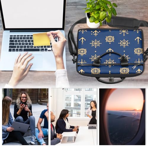 Maletín elegante para laptop de 15 pulgadas con diseño de ancla marina y timón, funda delgada para computadora portátil con correa para hombro, maletín ejecutivo para mujeres y hombres, bandolera para oficina, trabajo y viajes miniatura 6