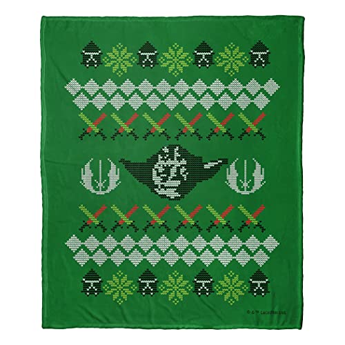 NORTHWEST Star Wars Silk Touch Throw Blanket, 50" x 60", Yoda Xmas Sweater