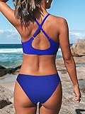 CUPSHE Bikini Set for Women Two Piece Swimsuit V Neck Knot Crisscross Low Waist Bathing Suit S, Royal Blue