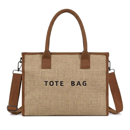 Image of GISMTR PVC Tote Bag for Women Large Letters Print Hobo Handbags Kraft Paper Shoulder Bag with Strap for Work Travel