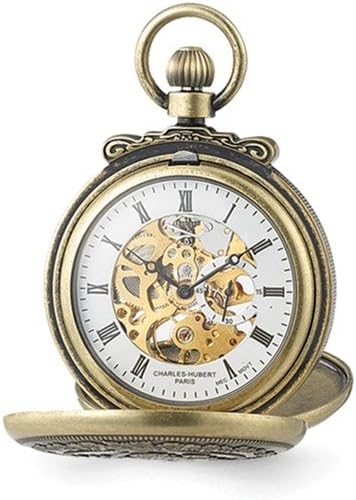 Sonia Jewels Charles Hubert Antique Gold Men's Finish Lion Crest Pocket Watch 14.5"