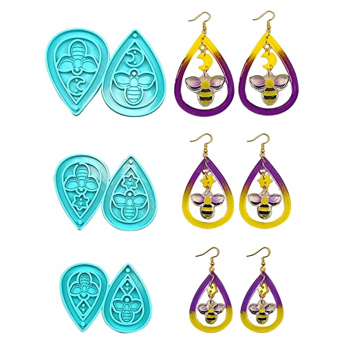 1 PC / 3PCS DIY Cristal Epoxi Molde Brincos Molde Pendurado Pingente Decoração Bonito Bee Moon Espel