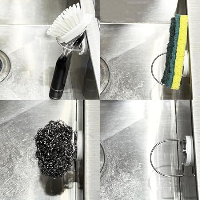 Magnetic Dish Wand Holder for Stainless Steel Kitchen Sink, Keep Sponge or Bristle Brush Neat in The Sink, SUS 304 Stainless Steel Dish Sponge Organizer, Silver 1 Pack