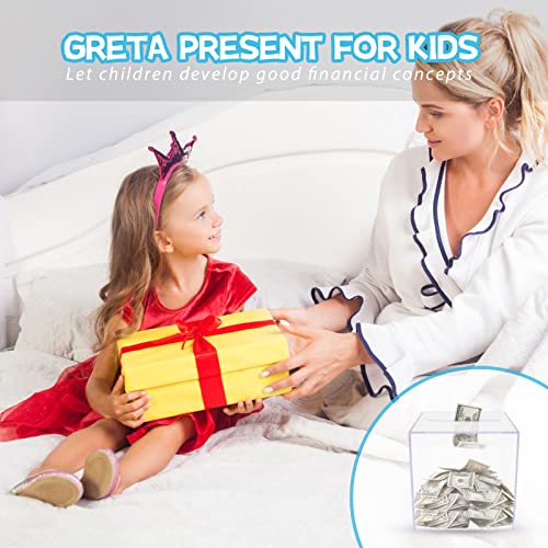 Clear Piggy Bank, Clear Acrylic Piggy Bank For Adults, Unopenable Piggy Bank Money Box, Kids' Money Banks Transparent Coins Saving Pot Cash Container Box Coin Jar, Adult Piggy Bank Money Saver 12Cm³ #TOP5
