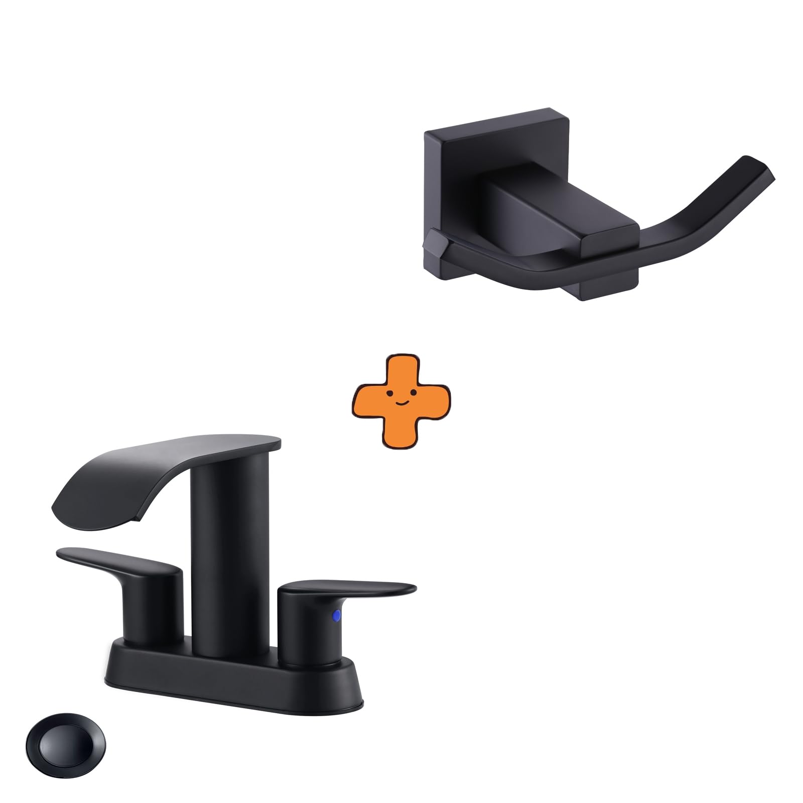 Jnfidosr Black Waterfall Bathroom Sink Faucet,Matte Two Handles Bathroom Faucet And Towel Hooks For Bathrooms Sus304 Stainless Steel Coat Hook, Bathroom Robe Towel Holder
