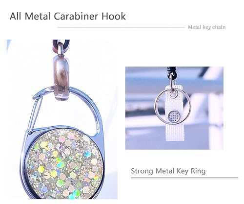 3 Stück Schwere Versenkbare Karabiner Ausweishalter Ausziehbar, FadyRaye Einziehbarer Schlüsselanhänger Ausweisrolle mit Gürtelclip für Krankenschwester Lehrer [Glitzer Niedlichen 65cm Nylonseil]