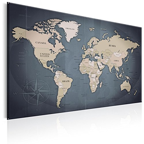 B&D XXL - Tableau en Liège Monde 120x80 cm - Tableau d'Affichage Mappemonde Cadre en Bois Grande Décoration Murale pour Bureau Maison - Carte de voyage style...