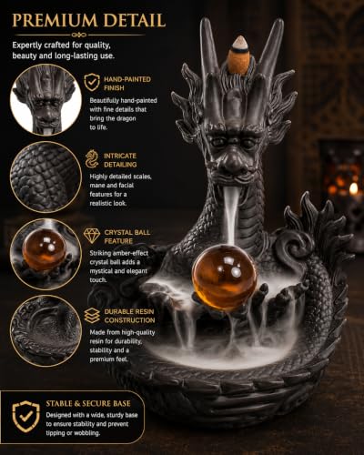 Statue dragon décorative et brûleur d'encens cascade en résine de haute qualité - 4
