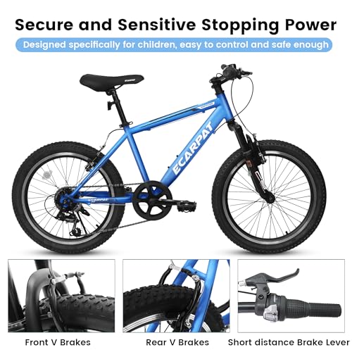 Image of Ecarpat 20 inch Kids Mountain Bike for Boys Girls 7-15 Years Old, All Terrain Mountain Bikes 7-Speed with Mechanical Disc Brakes Front Suspension, Mountain Bicycle Gift for Boys and Girls