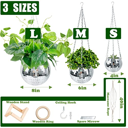 Coutinfly Disco Ball Planter 6", Mirror Ball Hanging Planter, Unique Plant Hanger For Indoor Outdoor Hanging Plants, Plant Basket Hanger With Chain Macrame Rope Wooden Stand For Hanging Decor, 1 Piece #TOP1