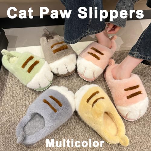 Cat Paw Slippers, Plush Cute 3D Cat Paw Slipper, Non-Slip Cozy Funny Warm Fluffy for House Indoor Outdoor Shoe3