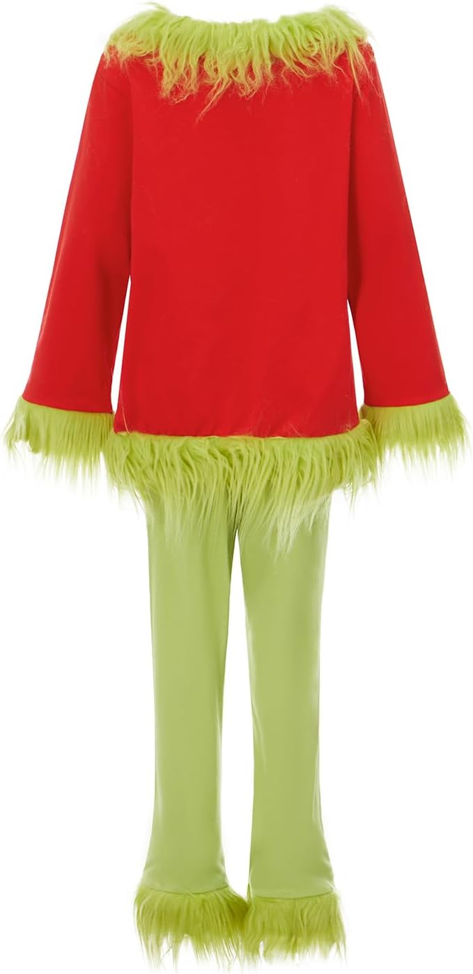 Kids Boys Girls Christmas Santa Cosplay Costume Green Monster Hooded Santa Claus Furry Suit Xmas Funny Clothes Set - Image 6