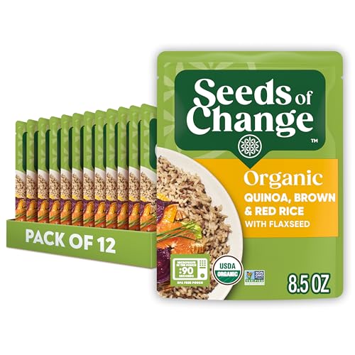 SEEDS OF CHANGE Organic Quinoa, Brown &amp; Red Rice with Flaxseed, Organic Food, 8.5 OZ Pouch (Pack of 12)