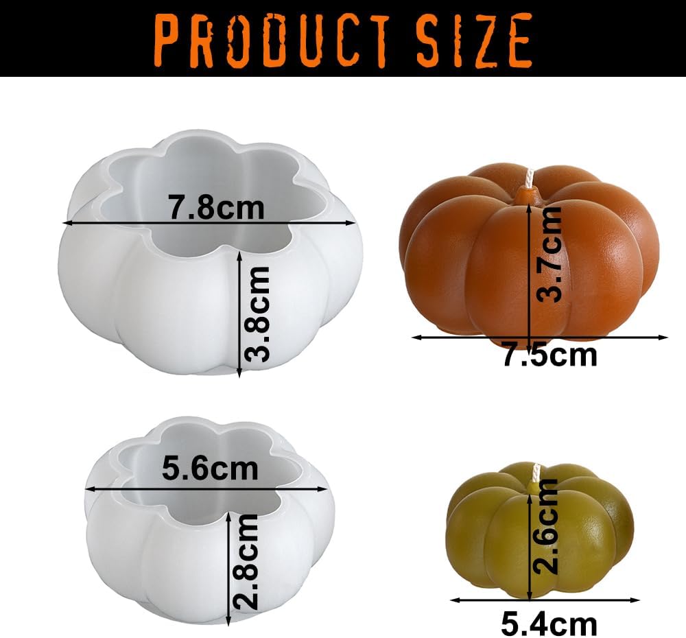Pack of 2 Halloween Pumpkin Silicone Moulds, Candles, 3D Candle Moulds, Silicone, Halloween DIY Pumpkin Silicone Moulds, Candle Mould for Scented Candle, Handmade Soap, Crafts image 2