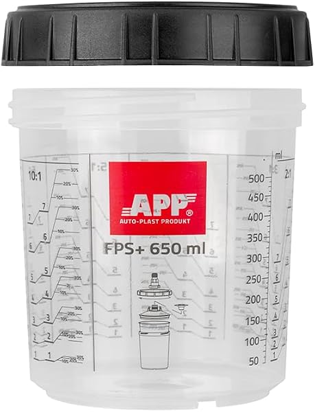APP FPS+ Gobelet Rigide 850 ML avec Bague de serage et Graduations | Lot de 2 Godets mélange Peinture pour Pistolet Peinture carrosserie, système FPS+ | Tasse Peinture | Mélangeur Peinture - 5