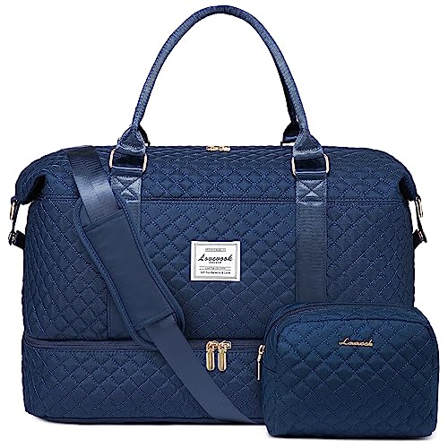 Image of LOVEVOOK Travel Duffle Bag, Weekender Bags for Women with Shoe Compartment, Carry on Overnight Bag with Toiletry Bag, Gym Duffel Bag with Wet Pocket, Hospital Bags for Labor and Delivery, Blue