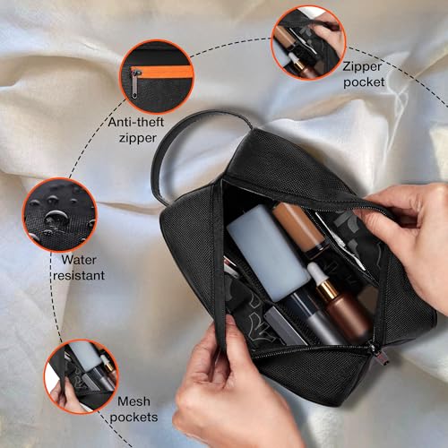 Image of Nasher Miles Stash Toiletry Kit | Cosmetic Bag | PU & Polyester | Travel Pouch Organizer | Multipurpose Storage Compartments & Carry Handle | Travel Accessory for Men & Women (Black)