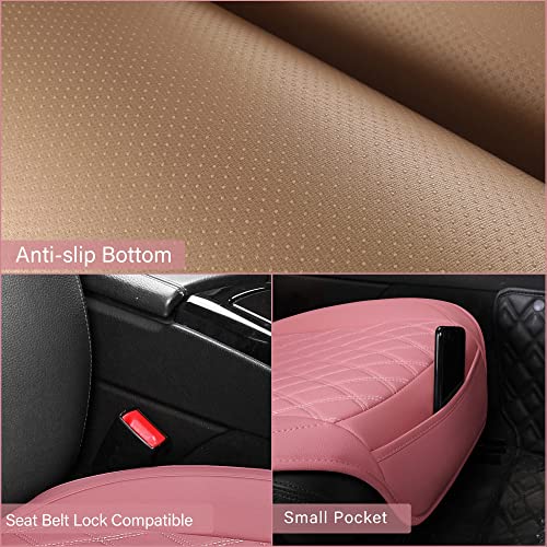 Sanwom Universal Front Leather Car Seat Covers Pink 2 Pcs Luxury Seat Covers, Anti-Slip Waterproof Auto Driver Covers Fit Suv Pickup Van Sedan, Chevy Silverado Gmc Sierra Dodge Ram Tacoma Ford #TOP4