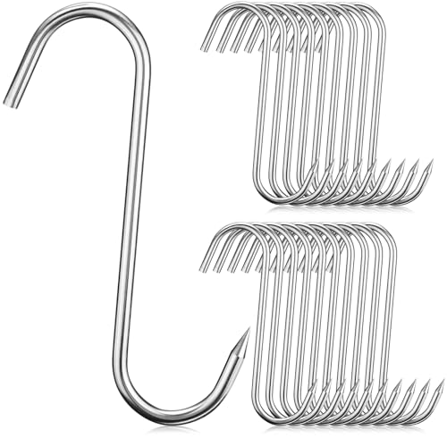 JYSNOW 20 Piezas Ganchos de Carnicería, 18 cm Ganchos Forma de S, Gancho de Carne de Acero Inoxidable, Gancho de Carnicero, para Colgar Anguilas, Truchas, Ternera, Cerdo, Pollo (Estilo 2)