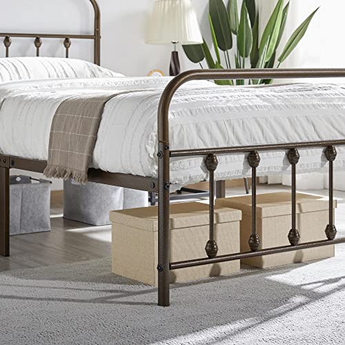 Topeakmart Twin Size Victorian Style Metal Bed Frame With Headboard/Mattress Foundation/No Box Spring Needed/Under Bed Storage/Strong Slat Support Bronze #TOP3