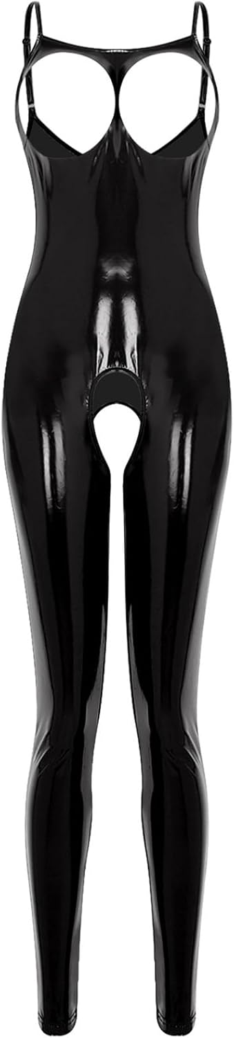 Linjinx Women's Bodysuit Latex Catsuit Bare Exposed Breast Teddy Hollowing Out Babydoll Nightwear Lingerie