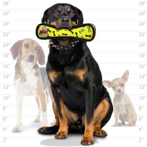 TUFFY-World's Tuffest Soft Dog Toy-Ultimate Bone-Squeakers-Multiple Layers. Made Durable, Strong & Tough. Interactive Play (Tug, Toss & Fetch). Machine Washable & Floats (Regular 2 Pack, Yellow Bone)