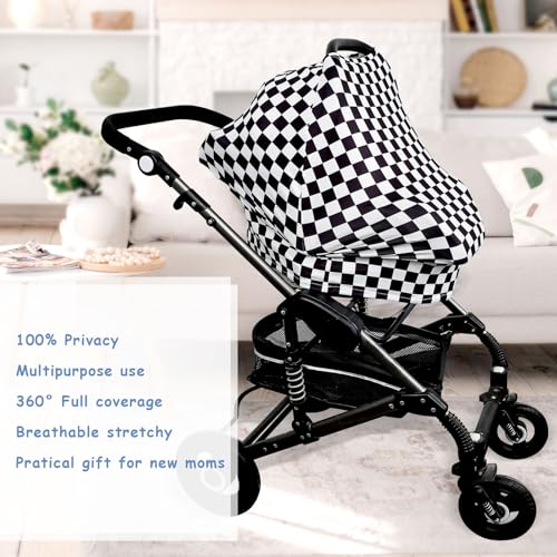 Image of TANOFAR Car Seat Cover for Baby, Multi-Use Cover Carseat Canopy, High Stretchy & Breathable Infant Carseat Cover, Shower Gifts for Unisex Boys and Girls (Black Checkered)