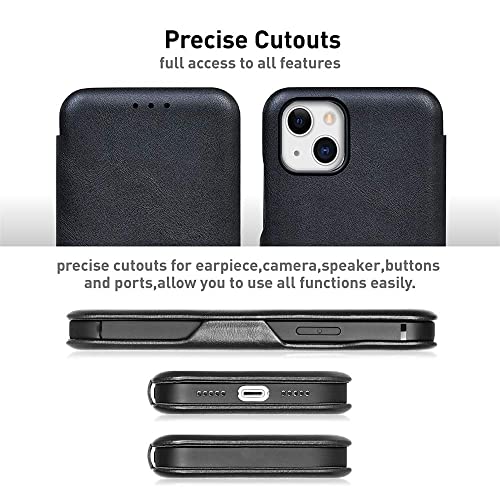 Image of PULOKA for iPhone 14 Pro Max - Sleek Flip Case - Premium Vegan Leather Phone Cover with Card Slot - Slim, Durable, Privacy Protection - Kickstand Function - Elegant Flip Wallet Cases for Apple - BLACK
