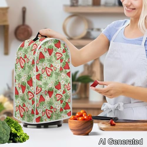 Image of Daisy Strawberry Blender Dust Cover, Anti Fingerprint Polyester Stand Mixer or Coffee Maker Appliance Protector, Machine Washable Blender Cover for Kitchen Appliance