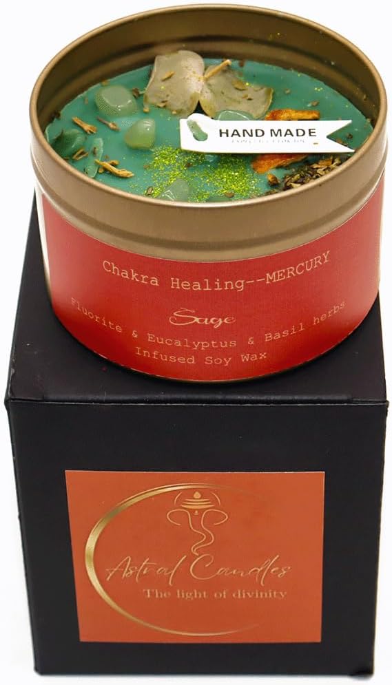 Tantra Candles, Crystal Candles, Chakra Candles, Healing Candles, Astrology Candles, Soy Wax Candles, Botanical Candles with Essential Oil(Mercury)