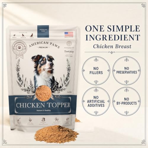 Image of American Paws All-Natural Chicken Dog Food Topper - High Protein Pure Chicken Breast Flavor Enhancer for Picky Eaters, 4 oz Pouches (Pack of 2), Sourced and Made in USA