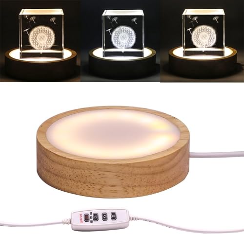 Base de exhibición de luces LED de madera para arte de resina de cristal láser (luz cálida)