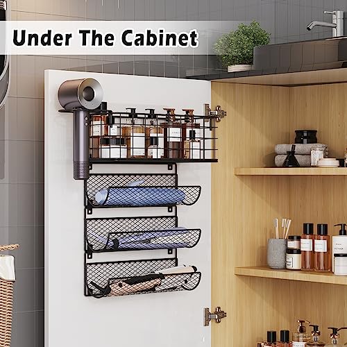 Sonyabecca Wall-Mounted Hair Dryer Holder Styling Tool Organizer 4-Shelf Storage Wire Basket With Hook Heat Safe Rack For Hair Straighteners,Curling Wands,Flat Iron,Perfume,Cabinet Door Bathroom Kitchen thumb #1