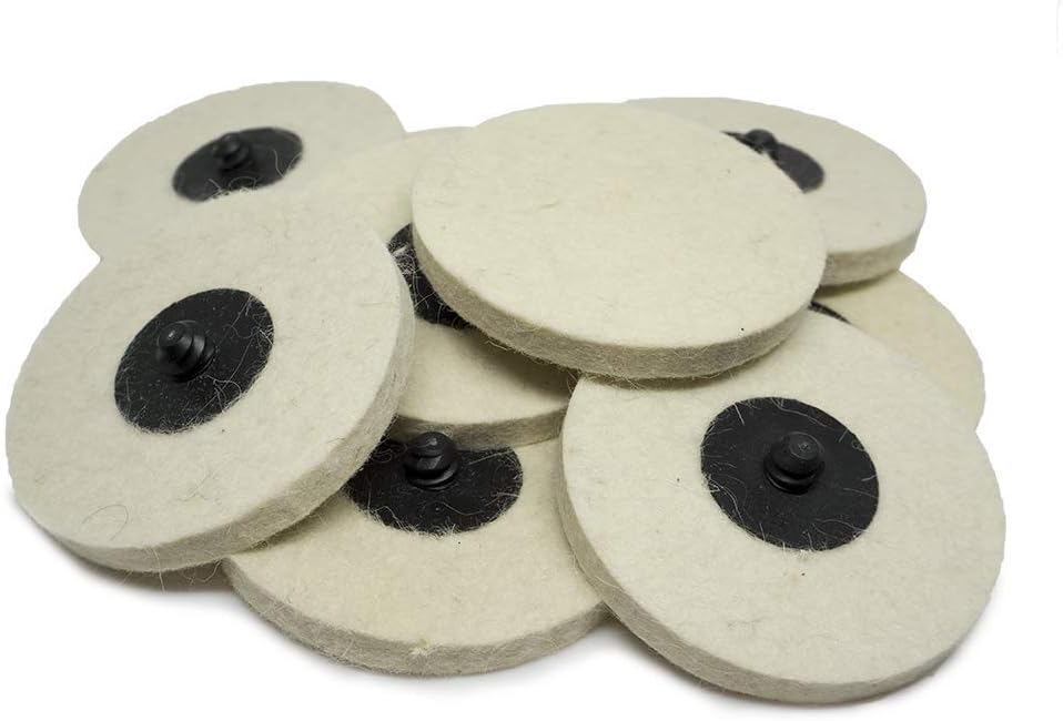 Benchmark Abrasives 3" Polishing & Buffing Felt Quick Change Wool Sanding Discs with a Male R-Type Backing Surface Finish Buffing Polish Burr Rust Paint Removal Use with Die Grinder (10 Pack)