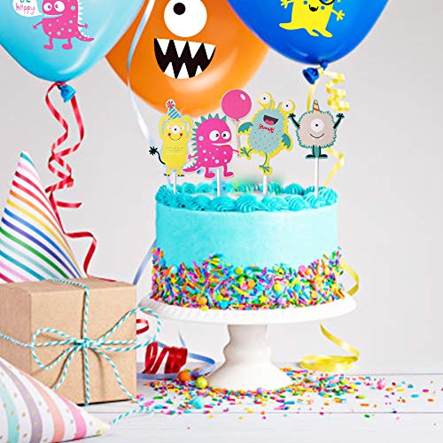 Sunbeauty 27 Pcs Monster Birthday Party Decorations Happy Birthday Banner Monster Balloons Cupcake Toppers Kids Boys Monster Party Supplies #TOP3