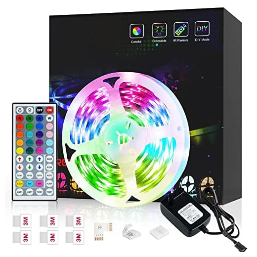LED Strip Lights 5m Romwish Flexibel Färgbyte Led Strip Lights för Sovrum, 5050 Rgb Led Tape Lights med 44-tangent IR-fjärrkontroll, 24v Strömförsörjning RGB LED Light för Rum, Bar, TV, Kök, Party
