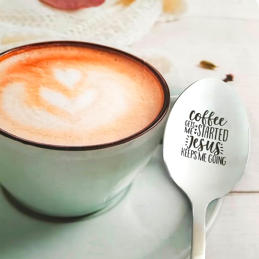 Jesus Gifts Spoon for Women Men Coffee Lover Gifts for Daughter Husband Religious Christian Gift for Women Men Coffee Gets Me Started Jesus Keeps Me Going Spoons Coffee Spoon