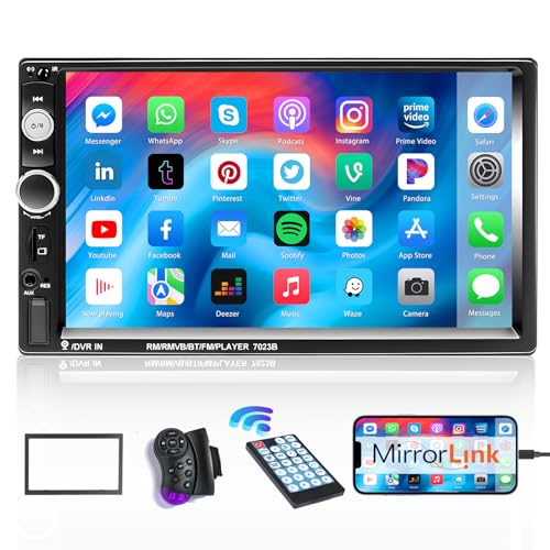 Hikity Double Din Car Stereo with 7 Inch Touch Screen Car Radio Bluetooth with Rear View Camera FM Radio USB TF AUX, Mirror Link for Android/IOS Smartphone + Remote Control + Frame
