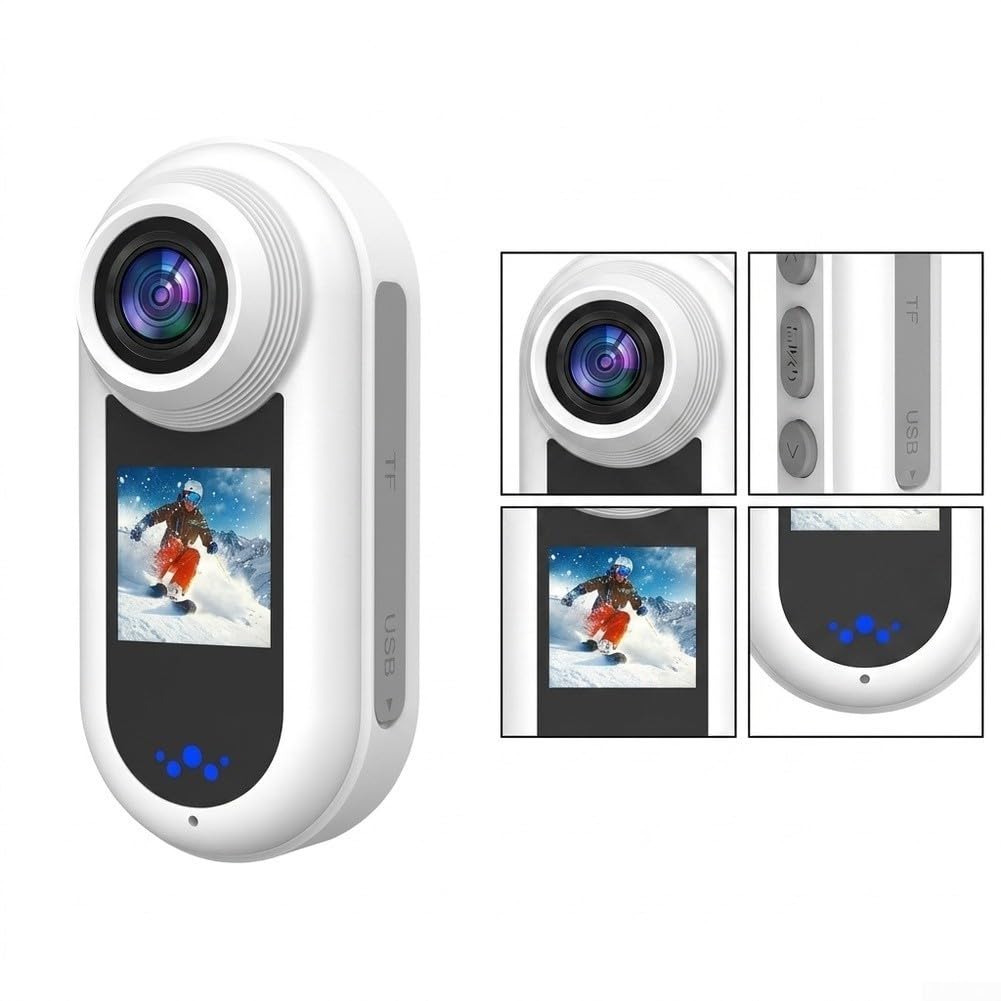 Action camera 2K, 1,5 W, magnetica, indossabile, con registrazione a intervalli WiFi, doppio schermo, grandangolo a 140°, rilevazione di movimento, video Vlog per videocamera per ciclismo (bianco)