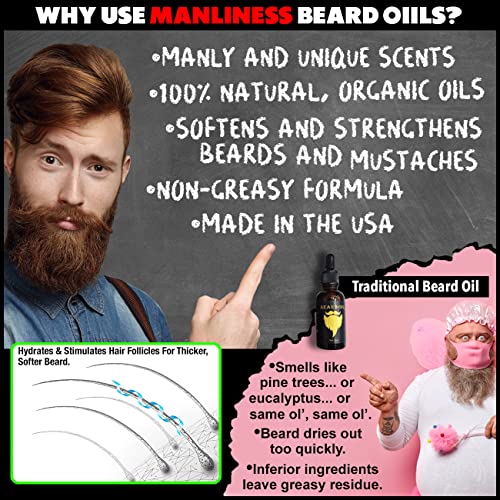 Manliness Beard Oil For Men- Apple Pye Scent, 1 Oz- Manly And Unique Scents 100% Pure Natural Hair Oil For Groomed Beards- Natural Beard Conditioner With Organic Argan Oil And Jojoba Oil Softens, Smooths & Strengthens Beard Growth. #TOP2