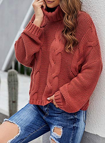 Image of Dokotoo Womens 2026 Winter Fall Solid Turtleneck High Neck Balloon Long Sleeve Sweaters Pullover Outerwear