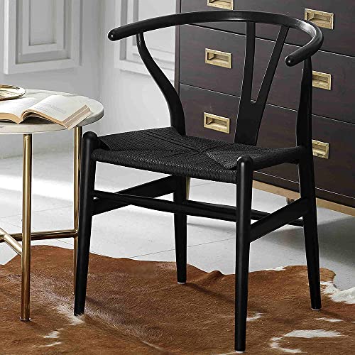 Polynices Wishbone Chair, Weave Modern Solid Wood Mid-Century Y Shaped Backrest Dining Chair (Black Set Of 2) #TOP1