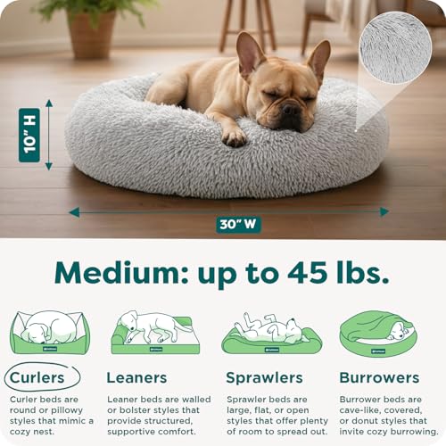 Furhaven 30" Round Calming Donut Dog Bed for Medium/Small Dogs, Refillable w/ Removable Washable Cover, Up to 45 lbs - Shaggy Plush Long Faux Fur Donut Bed -Mist Gray, Medium,30.0"L x 30.0"W x 10.0"Th by Furhaven - Image 3