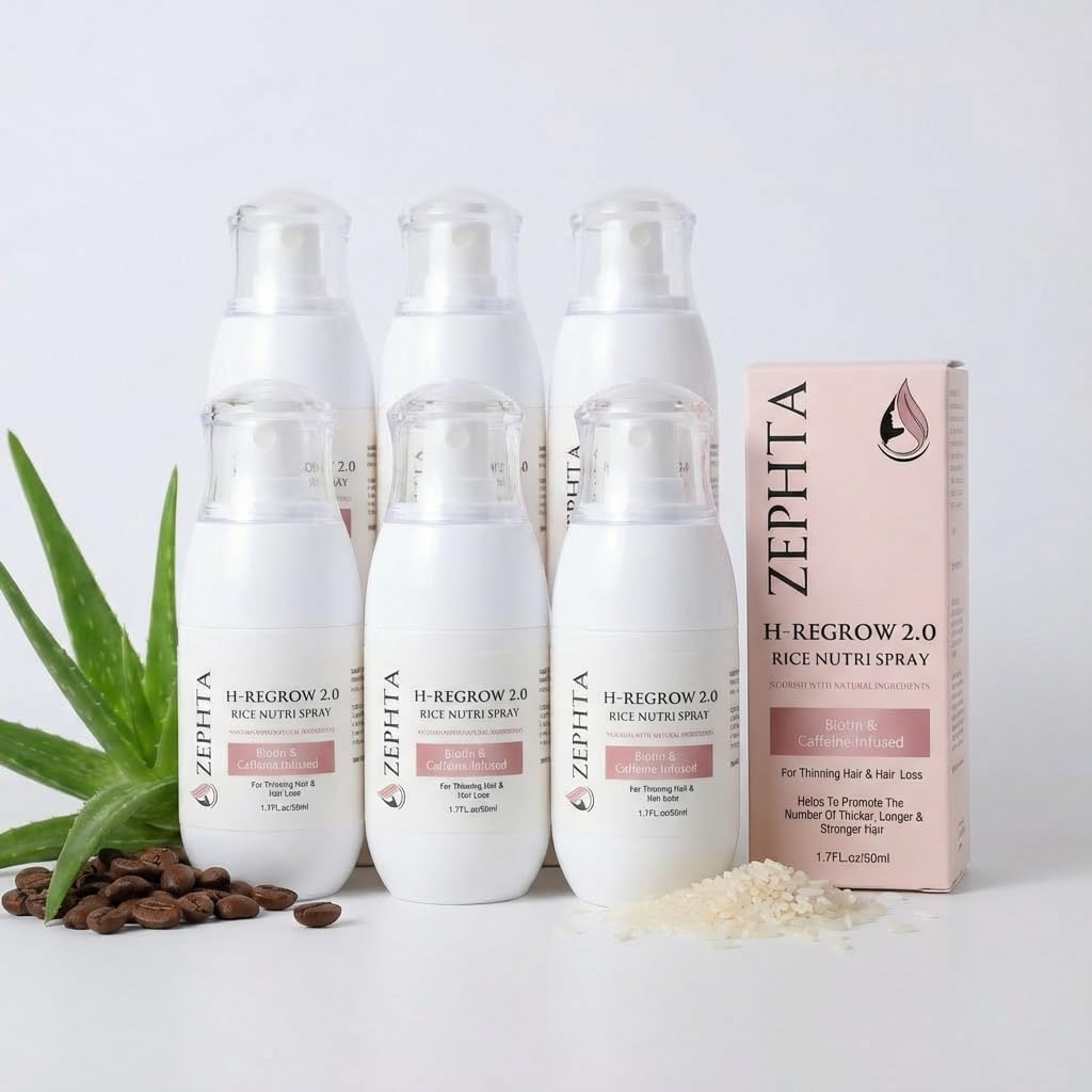 Zephta H-Regrow Hair Growth Spray – With Rice Water, Biotin, Aloe Vera, Caffeine, and Ginger – Hair Growth Product for Men and Women – For Thinning Scalp – 3 Pack