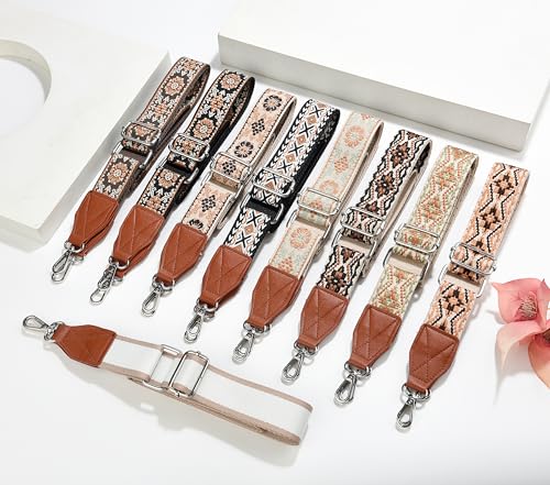 Image of Purse Strap,1.5 inch Leather End Shoulder Strap Adjustable Replacement,Retro Multi-Pattern Crossbody Bag Straps
